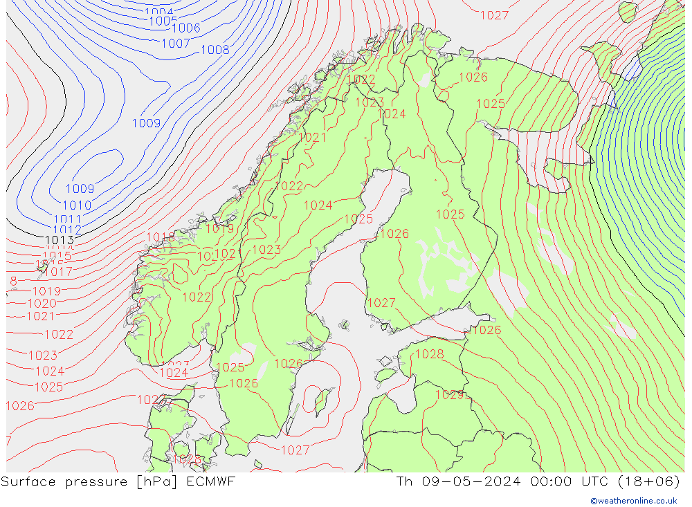 Surface pressure ECMWF Th 09.05.2024 00 UTC