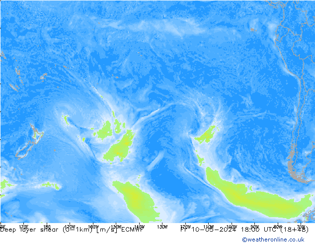 Deep layer shear (0-1km) ECMWF  10.05.2024 18 UTC