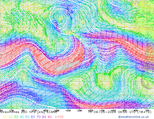 Streamlines 200 hPa ECMWF Th 09.05.2024 06 UTC