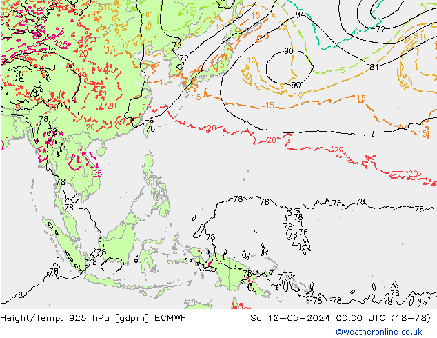 Height/Temp. 925 hPa ECMWF Su 12.05.2024 00 UTC