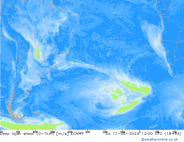 Deep layer shear (0-1km) ECMWF za 11.05.2024 12 UTC