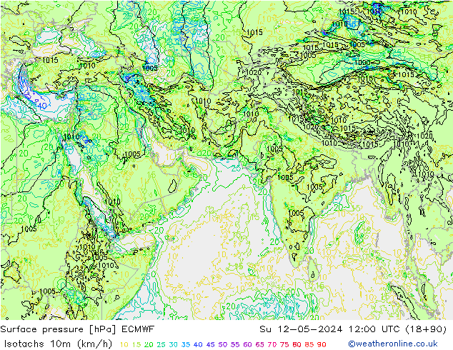 Isotachs (kph) ECMWF  12.05.2024 12 UTC