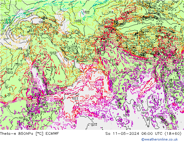 Theta-e 850hPa ECMWF Sa 11.05.2024 06 UTC