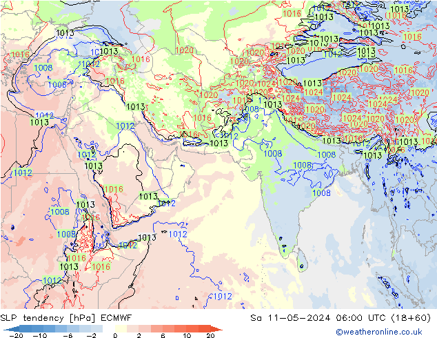 Tendance de pression  ECMWF sam 11.05.2024 06 UTC