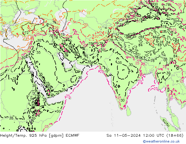 Hoogte/Temp. 925 hPa ECMWF za 11.05.2024 12 UTC
