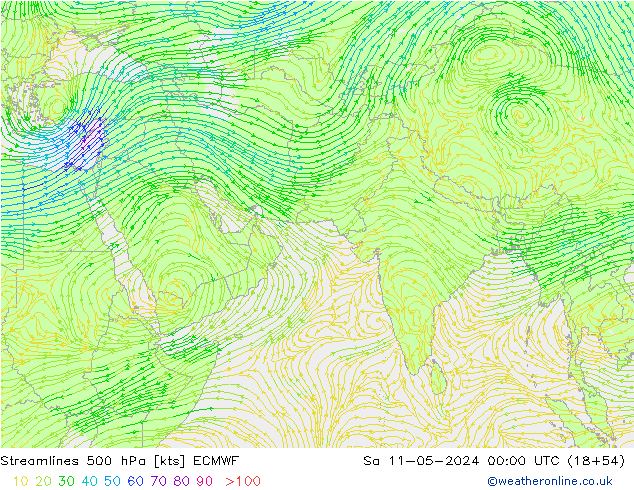 ветер 500 гПа ECMWF сб 11.05.2024 00 UTC