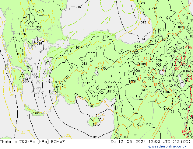 Theta-e 700hPa ECMWF So 12.05.2024 12 UTC