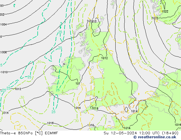 Theta-e 850hPa ECMWF Paz 12.05.2024 12 UTC