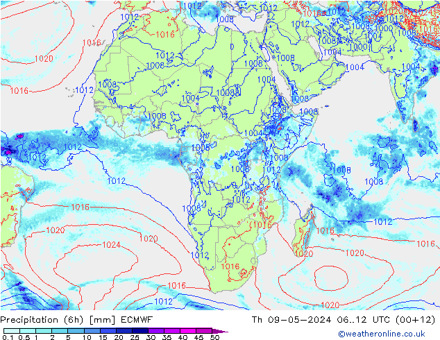 Precipitação (6h) ECMWF Qui 09.05.2024 12 UTC