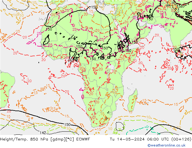 Height/Temp. 850 hPa ECMWF Di 14.05.2024 06 UTC