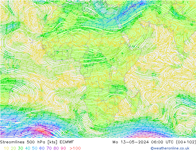 Streamlines 500 hPa ECMWF Mo 13.05.2024 06 UTC