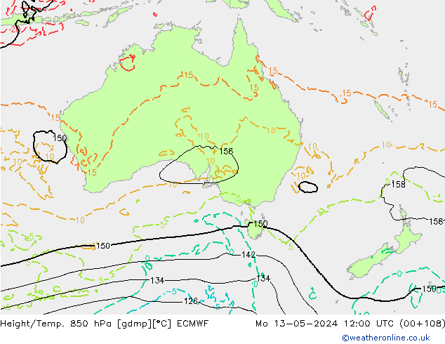 Height/Temp. 850 hPa ECMWF Seg 13.05.2024 12 UTC