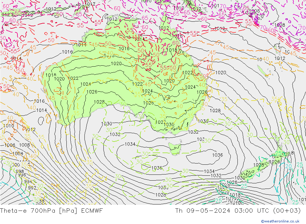 Theta-e 700hPa ECMWF Do 09.05.2024 03 UTC