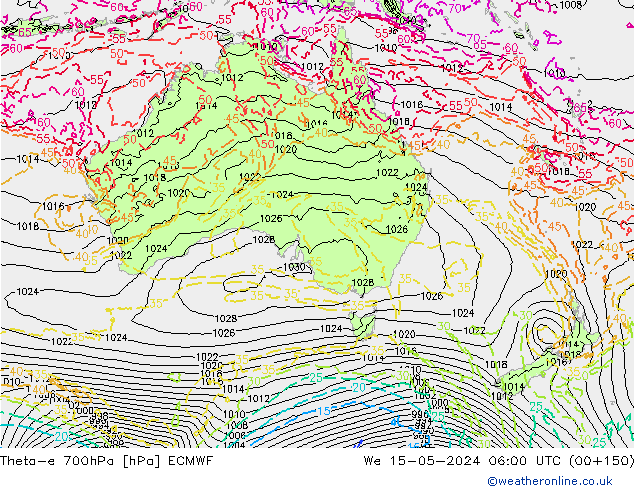 Theta-e 700hPa ECMWF St 15.05.2024 06 UTC