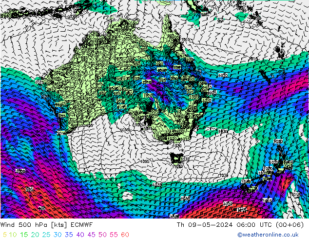 Rüzgar 500 hPa ECMWF Per 09.05.2024 06 UTC