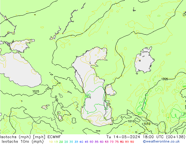 Isotachs (mph) ECMWF  14.05.2024 18 UTC