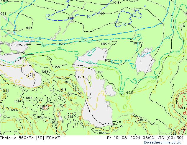 Theta-e 850hPa ECMWF Sex 10.05.2024 06 UTC