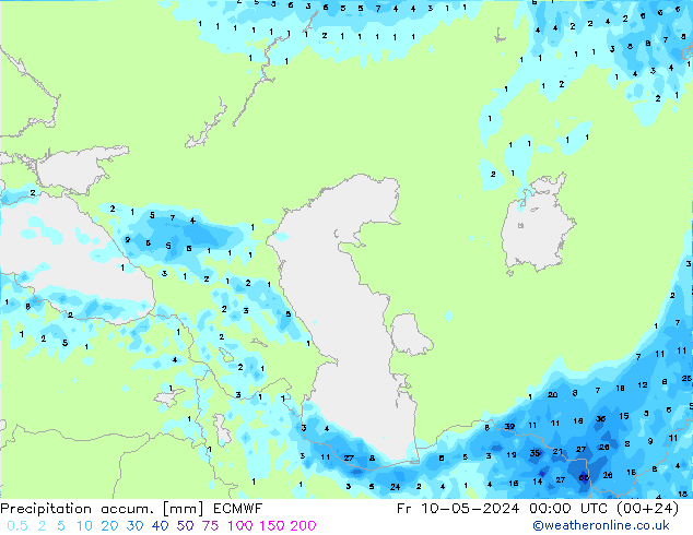 Precipitation accum. ECMWF Sex 10.05.2024 00 UTC