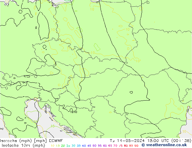 Isotachen (mph) ECMWF di 14.05.2024 18 UTC