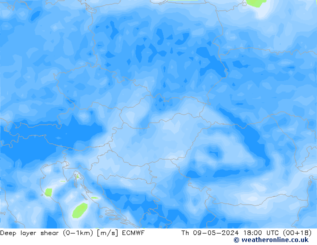 Deep layer shear (0-1km) ECMWF Th 09.05.2024 18 UTC