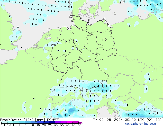 Precipitazione (12h) ECMWF gio 09.05.2024 12 UTC