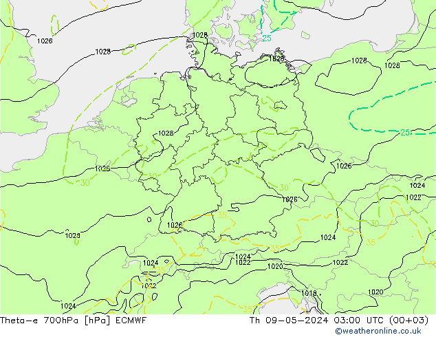 Theta-e 700hPa ECMWF Do 09.05.2024 03 UTC