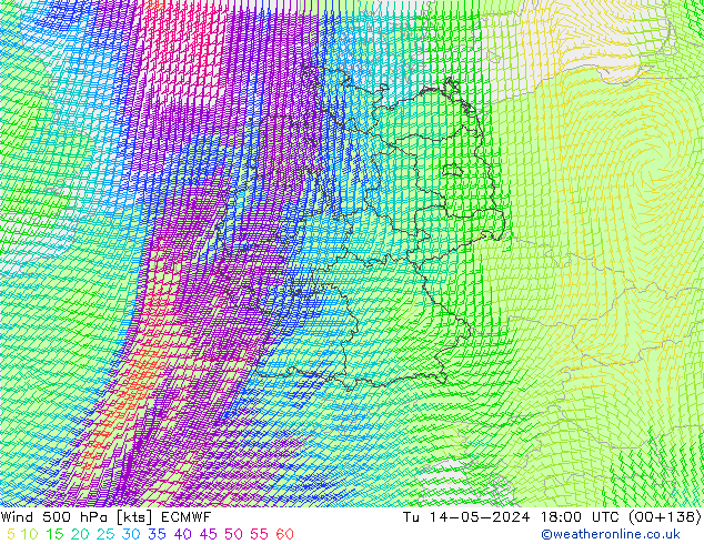 Wind 500 hPa ECMWF di 14.05.2024 18 UTC