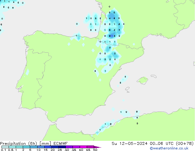 Precipitación (6h) ECMWF dom 12.05.2024 06 UTC