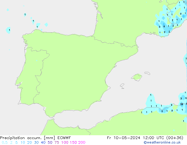 Totale neerslag ECMWF vr 10.05.2024 12 UTC