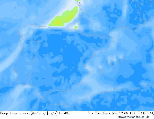 Deep layer shear (0-1km) ECMWF Po 13.05.2024 12 UTC