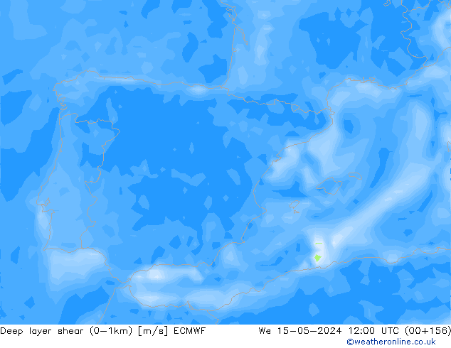 Deep layer shear (0-1km) ECMWF Mi 15.05.2024 12 UTC
