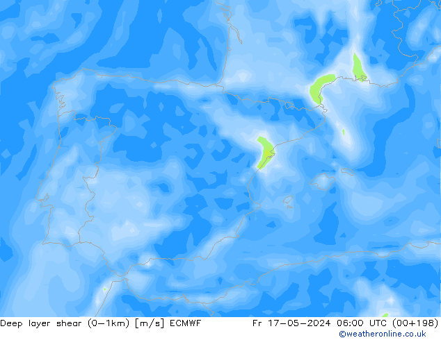 Deep layer shear (0-1km) ECMWF pt. 17.05.2024 06 UTC
