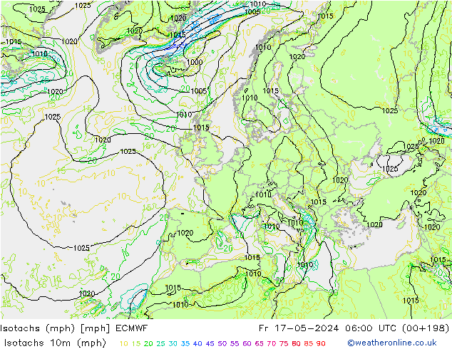 Isotachs (mph) ECMWF Fr 17.05.2024 06 UTC