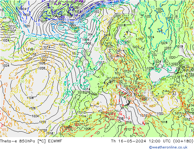 Theta-e 850hPa ECMWF  16.05.2024 12 UTC