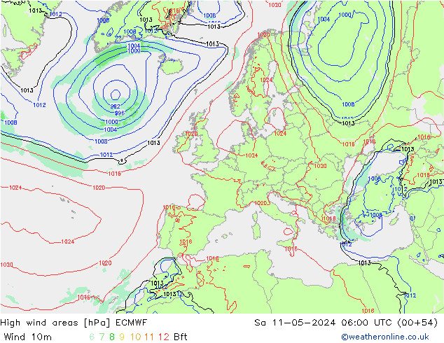 High wind areas ECMWF Sa 11.05.2024 06 UTC