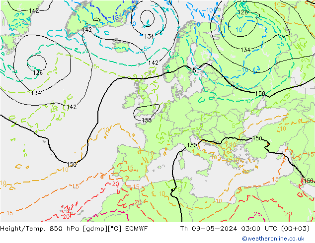 Geop./Temp. 850 hPa ECMWF jue 09.05.2024 03 UTC