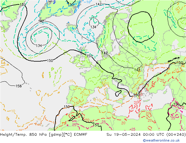 Height/Temp. 850 hPa ECMWF So 19.05.2024 00 UTC