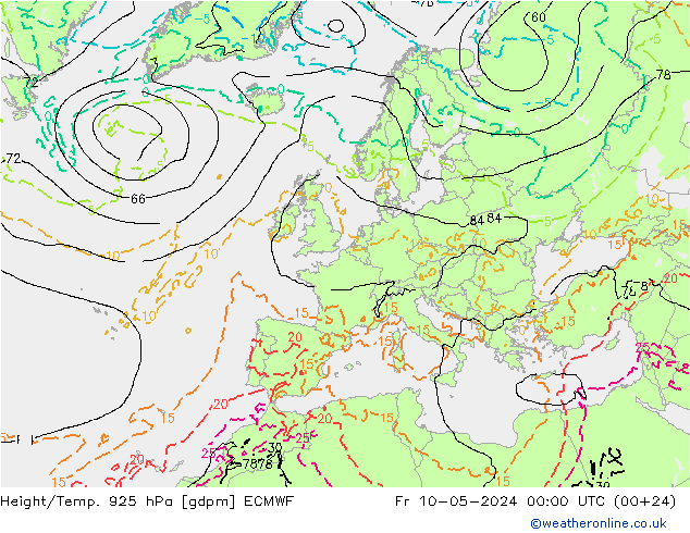 Height/Temp. 925 hPa ECMWF 星期五 10.05.2024 00 UTC