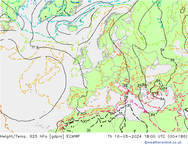 Height/Temp. 925 гПа ECMWF чт 16.05.2024 18 UTC