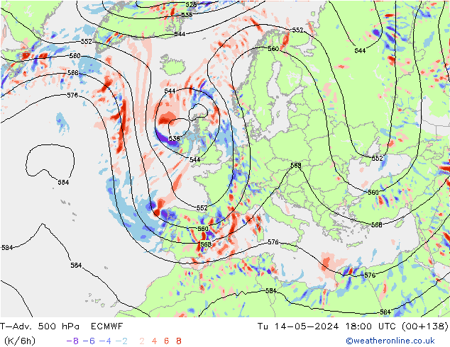 T-Adv. 500 hPa ECMWF Di 14.05.2024 18 UTC