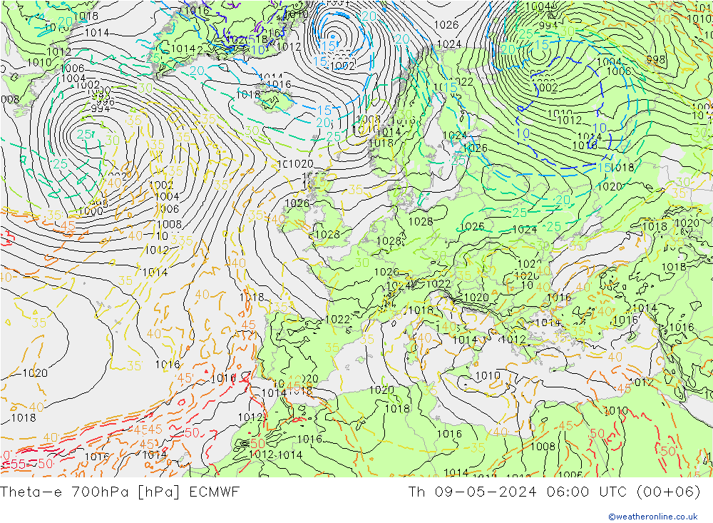 Theta-e 700hPa ECMWF Per 09.05.2024 06 UTC