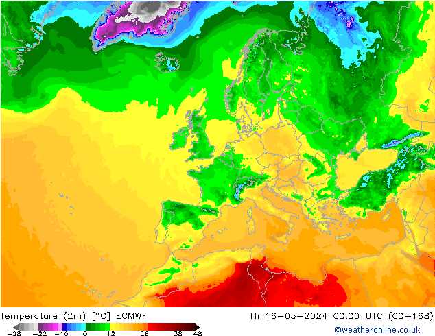 Sıcaklık Haritası (2m) ECMWF Per 16.05.2024 00 UTC
