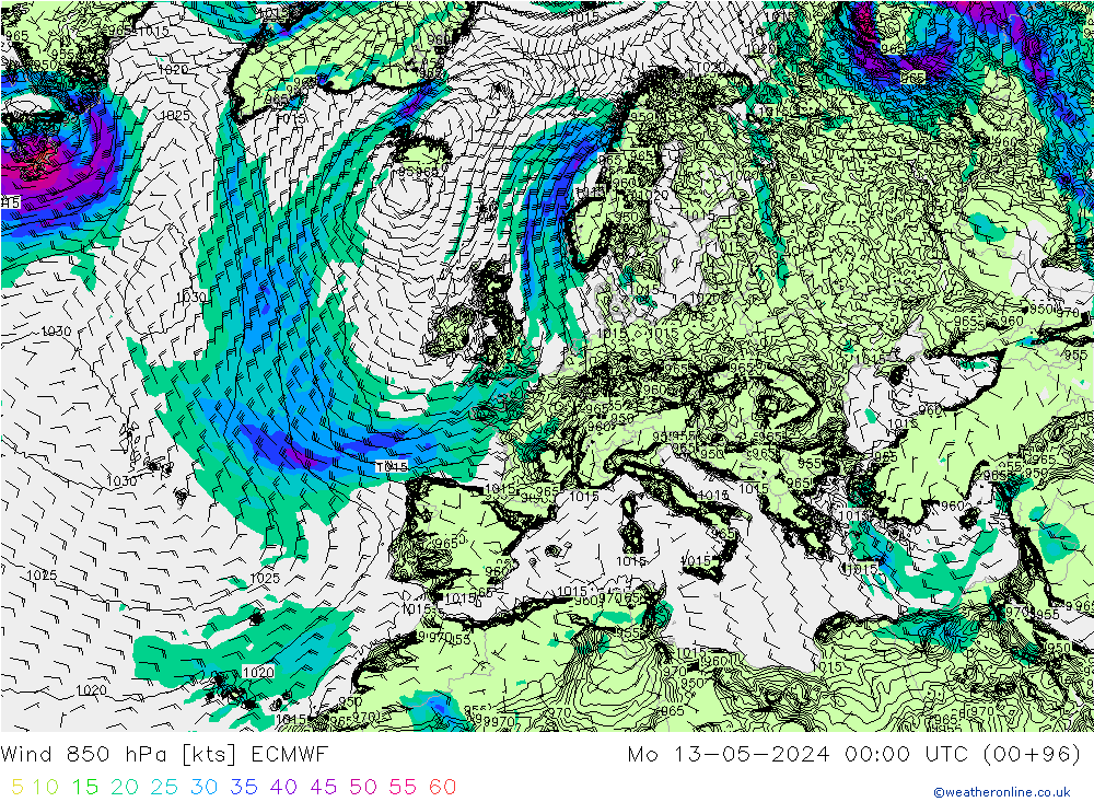 Wind 850 hPa ECMWF Mo 13.05.2024 00 UTC