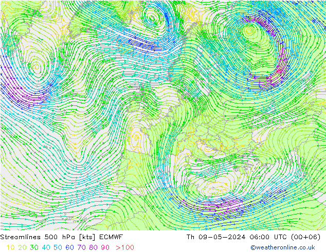 风 500 hPa ECMWF 星期四 09.05.2024 06 UTC