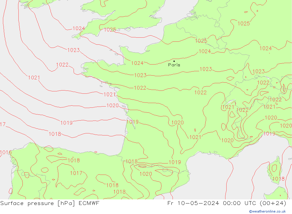 Atmosférický tlak ECMWF Pá 10.05.2024 00 UTC
