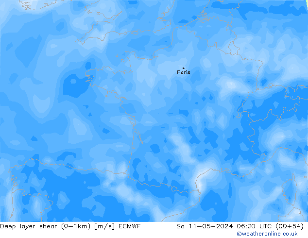 Deep layer shear (0-1km) ECMWF za 11.05.2024 06 UTC