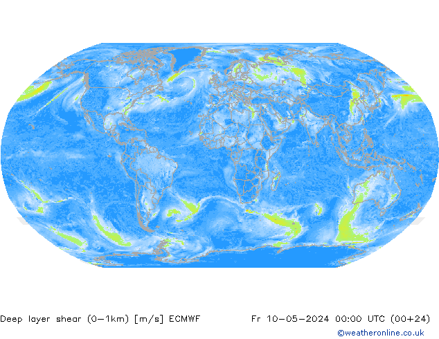 Deep layer shear (0-1km) ECMWF 星期五 10.05.2024 00 UTC