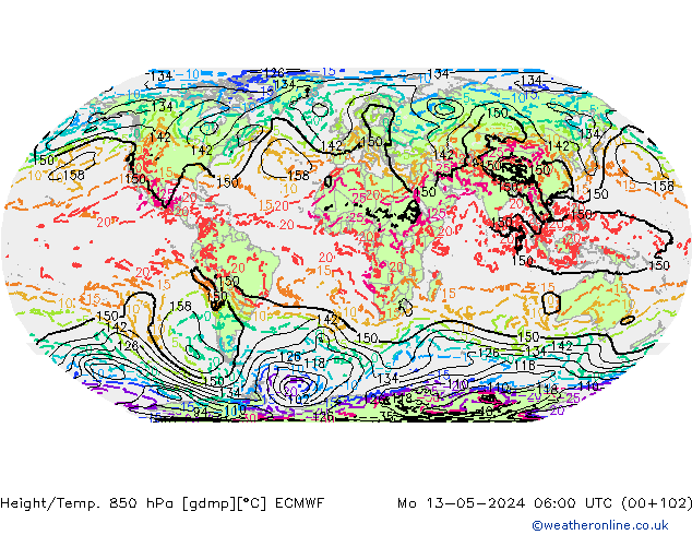 Height/Temp. 850 hPa ECMWF lun 13.05.2024 06 UTC