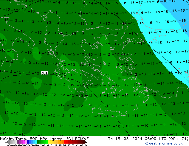 Z500/Rain (+SLP)/Z850 ECMWF gio 16.05.2024 06 UTC