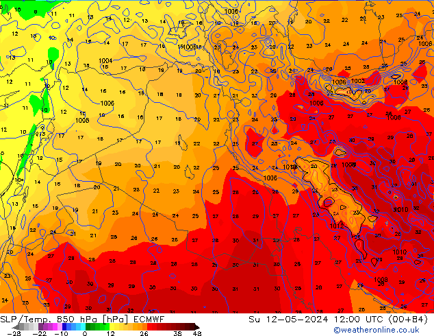 SLP/Temp. 850 hPa ECMWF Dom 12.05.2024 12 UTC